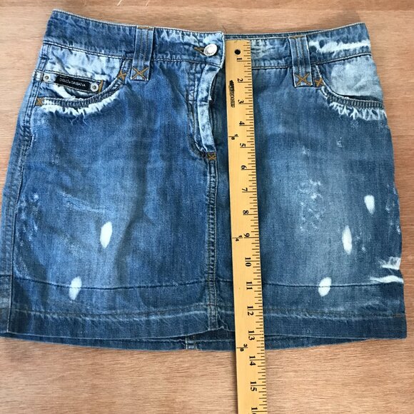 Dolce & Gabbana Denim Mini Skirt Women size 40 Blue Distressed Buckle Accent - Picture 5 of 11
